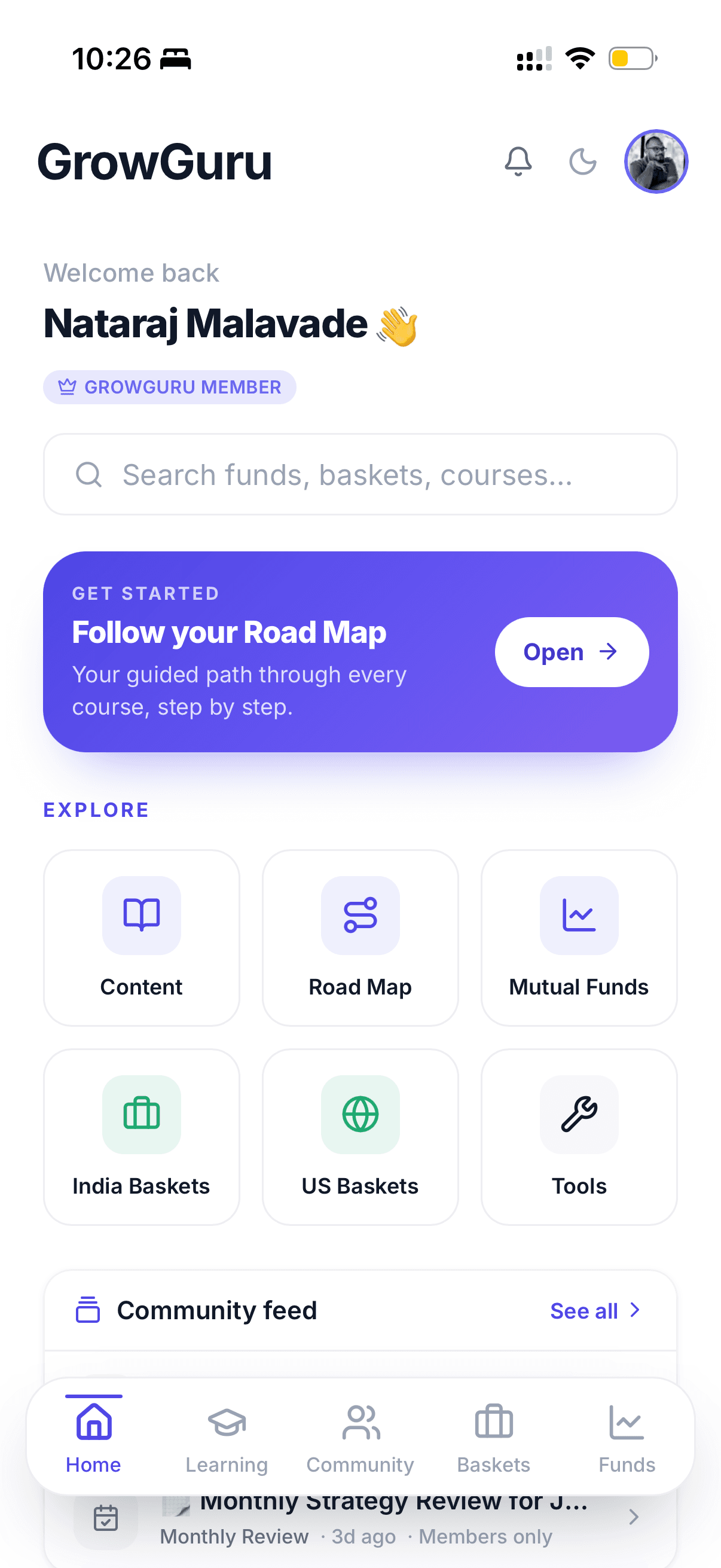 GrowGuru member dashboard