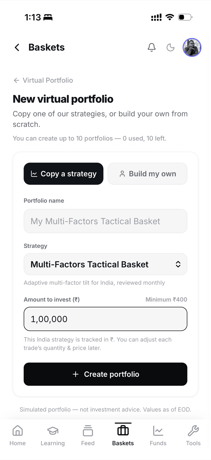 Model basket strategy portfolio