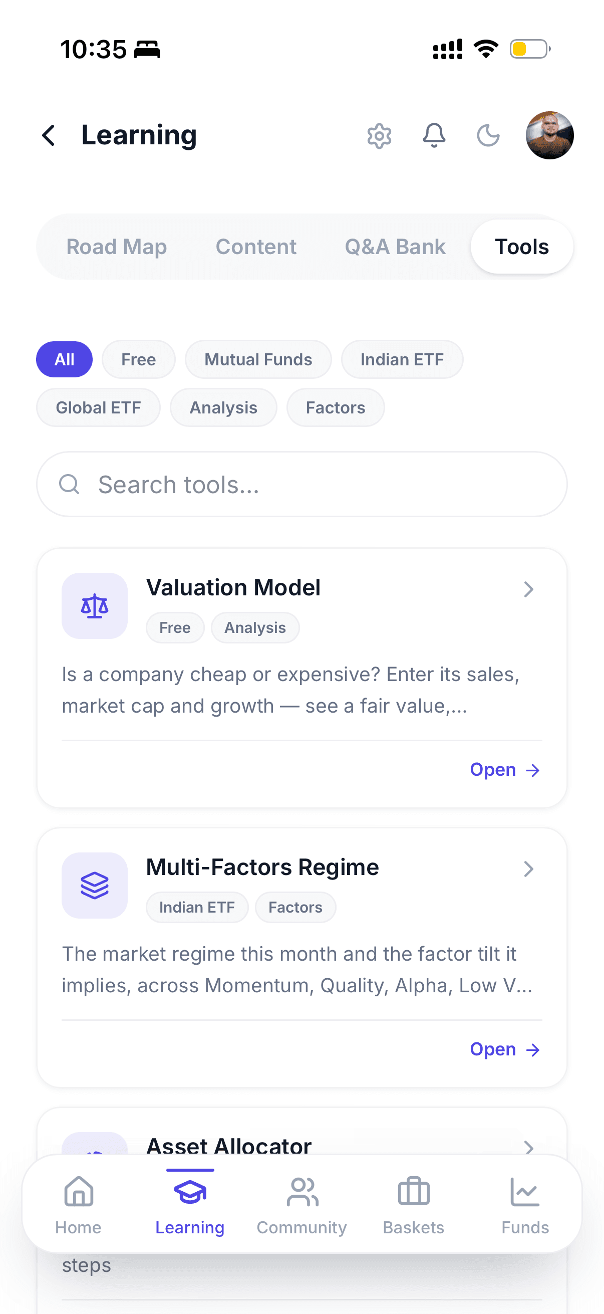 In-house investing tools